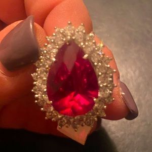 NWT sterling silver, faux Ruby stone with diamond cluster